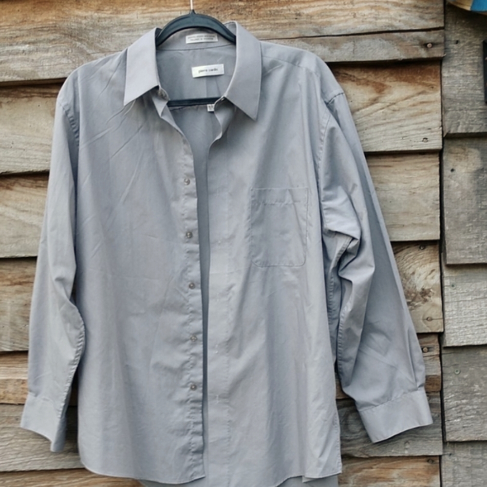🧝🆕Pierre Cardin Tailored Men's Long Sleeve Dress Shirt Gray Polyester/Cotton L